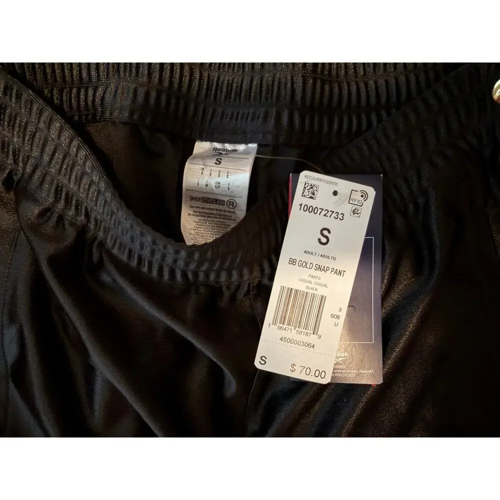 Reebok Men's Size S BB Gold Snap Pant Tear-Away Basketball Pants Black NWT $70